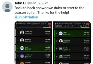 JPME $3,750 NFL DFS win screenshot
