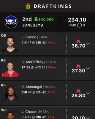 JONESZY9 $40,000 NFL DFS win screenshot