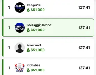 ToeTagginTambo $51,000 NFL DFS win screenshot