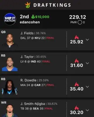 edancohen $10,000 NFL DFS win screenshot