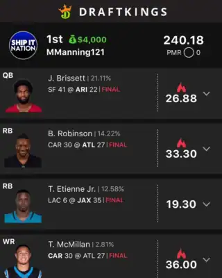 MManning121 $4,000 NFL DFS win screenshot