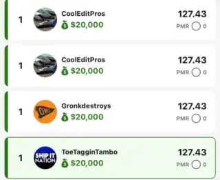 ToeTagginTambo $20,000 NFL DFS win screenshot