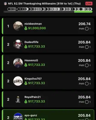 ayo-gunz $17,733.33 NFL DFS win screenshot