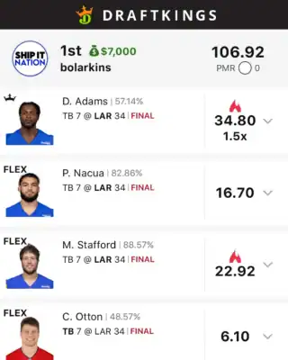 bolarkins $7,000 NFL DFS win screenshot