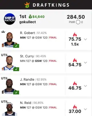 gokullect $4,640 NBA DFS win screenshot