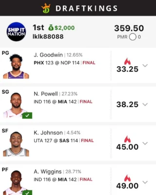 lklk88088 $2,000 NBA DFS win screenshot