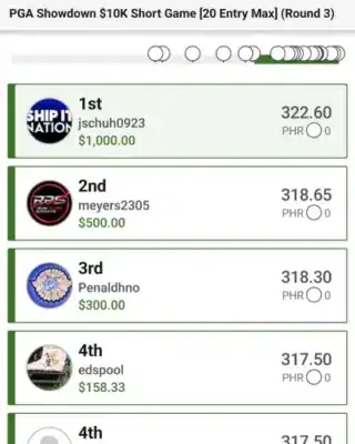 jschuh0923 $1,000 PGA DFS win screenshot