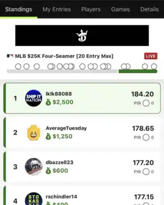 lklk88088 $2,500 MLB DFS win screenshot