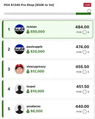 rickten $50,000 PGA DFS win screenshot