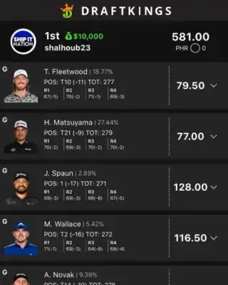 shalhoub23 $10,000 PGA DFS win screenshot