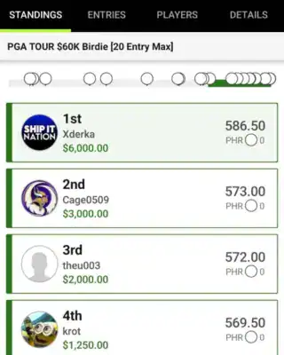 Xderka $6,000 PGA DFS win screenshot