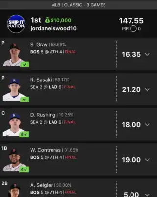 jordanelswood10 $10,000 MLB DFS win screenshot