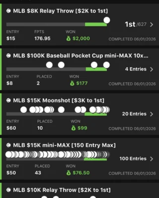 phillyphantom11 $2,000 MLB DFS win screenshot