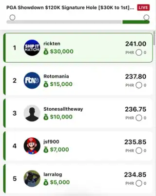 rickten $30,000 PGA DFS win screenshot