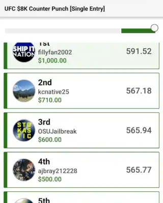 fillyfan2002 $1,000 MMA DFS win screenshot