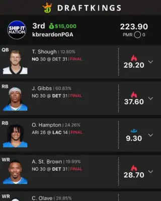 kbreardonPGA $15,000 NFL DFS win screenshot